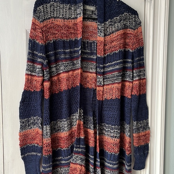 NWOT Natural Reflections wide striped knit waterfall Cardigan size Medium - Picture 2 of 16